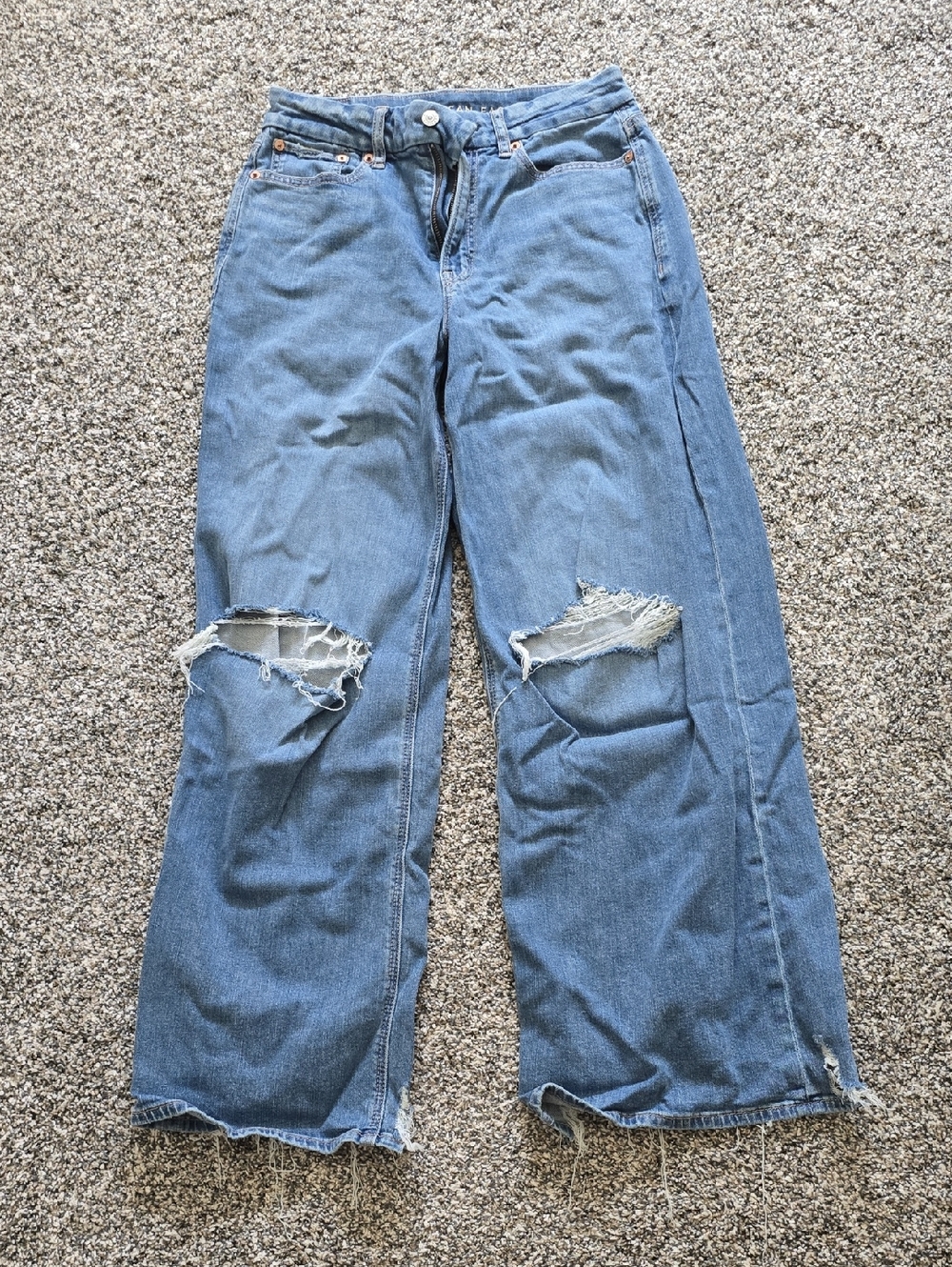 American Eagle Outfitters Ripped Wide-Leg Jeans in Light Blue Denim